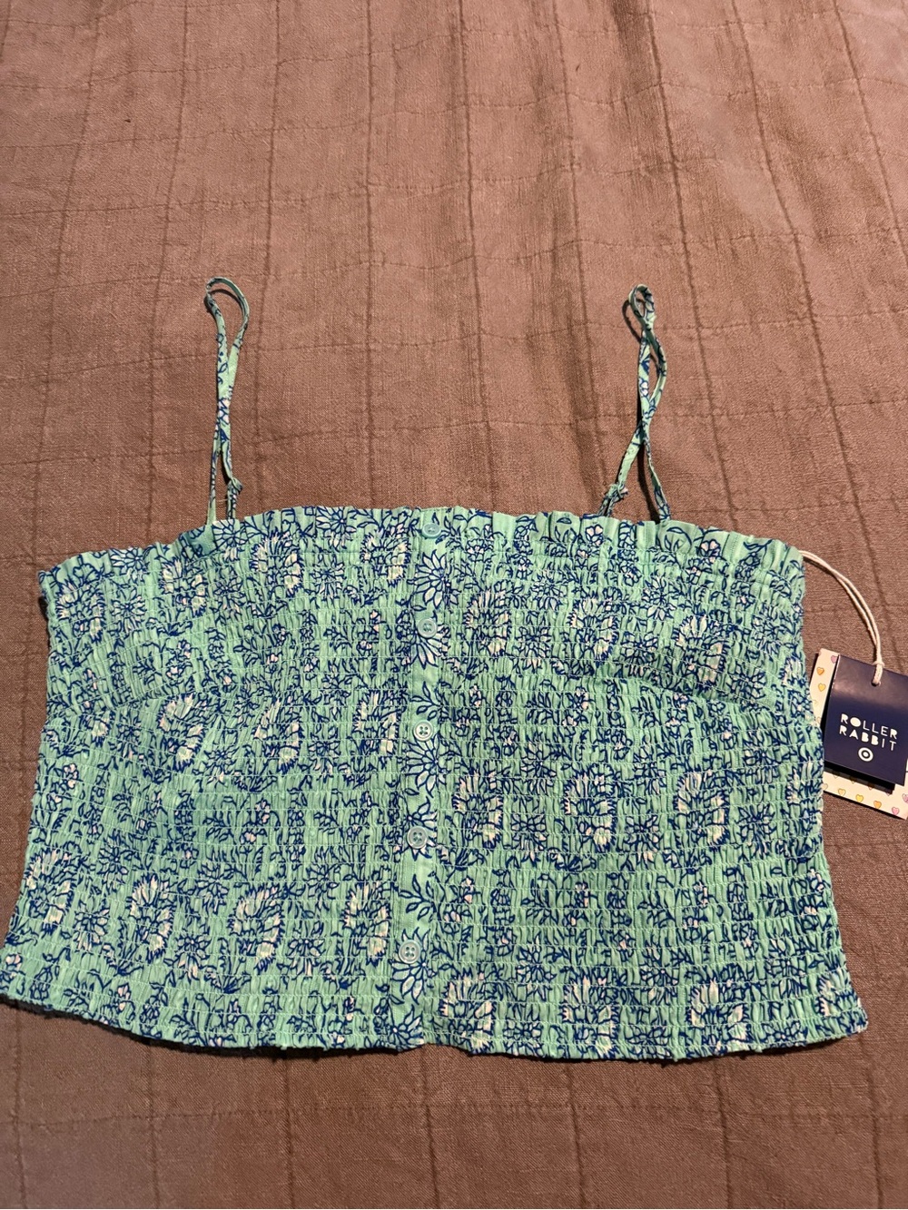 Roller Rabbit Green & Blue Floral Smocked Tank Top